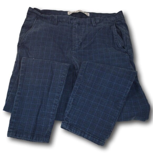 Mens Primark Navy Blue Plaid Pants Size: W34/L32 Stretch Slim - Picture 1 of 4